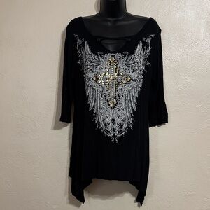 Elegant Black Tunic with Gold Accents